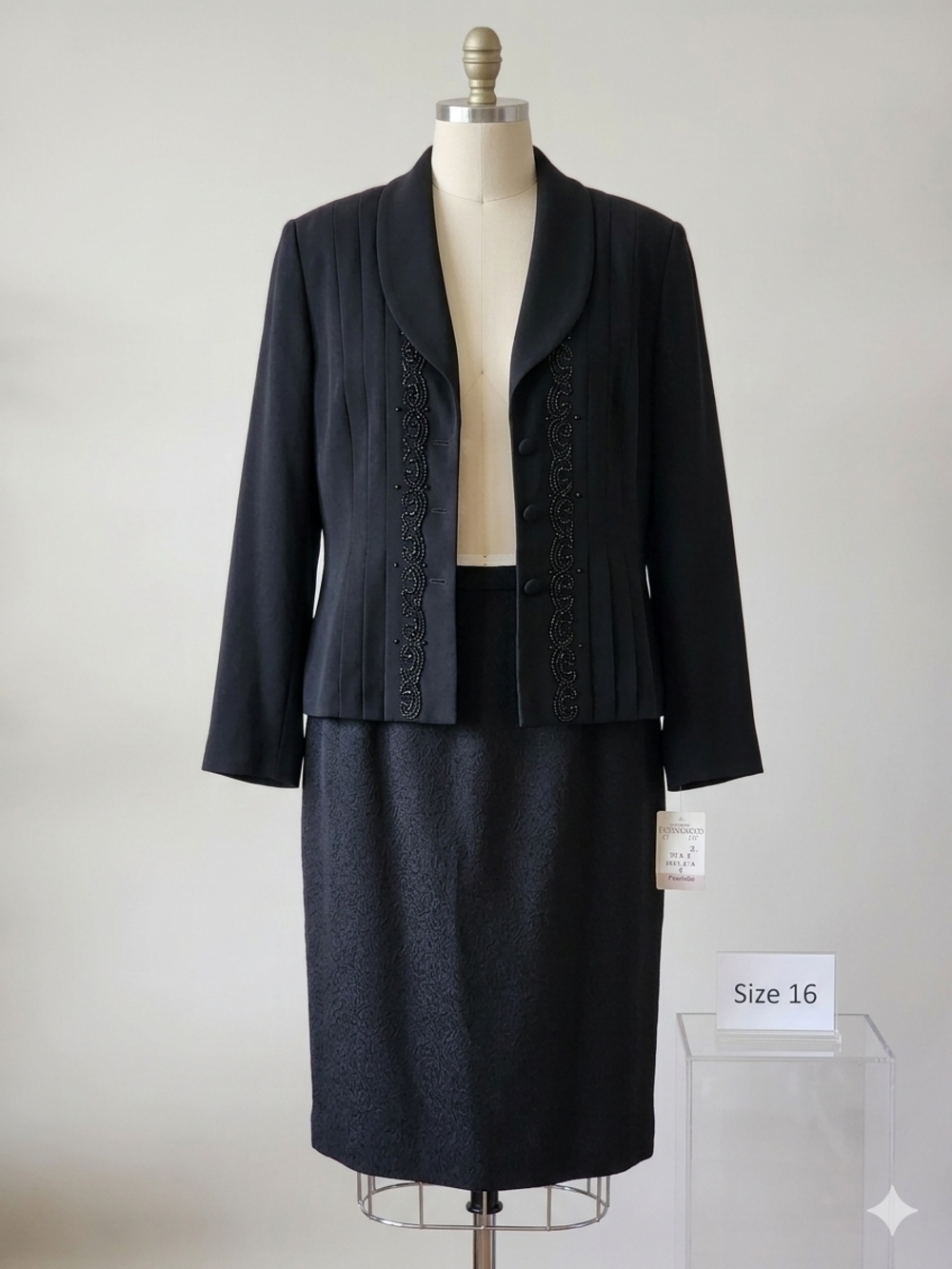 Danny & Nicole Black Beaded Blazer and Skirt Set NWT Size 16